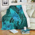 Hawaiian Map Whale Swim Hibiscus Polynesian Premium Blankets - Turquoise - AH White - Polynesian Pride