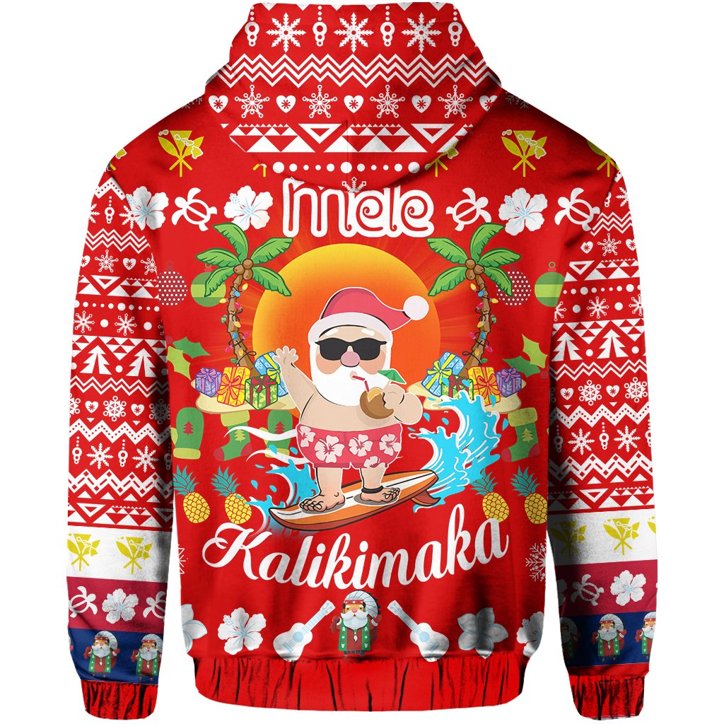 Hawaiian Mele Kalikimaka Santa Claus Pattern Christmas Hoodie Red Labo Style - Polynesian Pride
