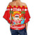 Hawaiian Mele Kalikimaka Santa Claus Pattern Christmas Women's Off Shoulder Wrap Waist Top - Red - Labo Style - AH - Polynesian Pride