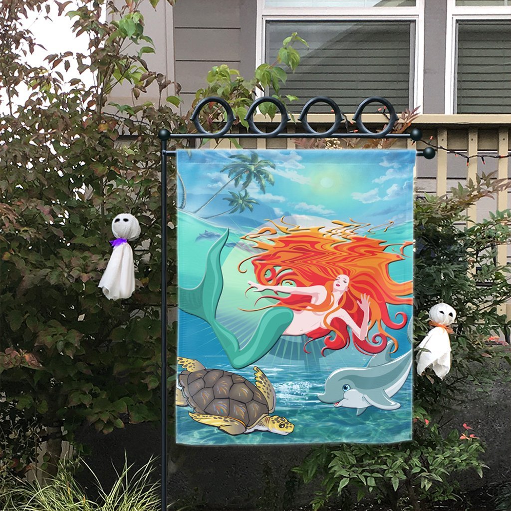 Hawaiian Mermaid Turtle Dolphin Polynesian Flag - AH - Polynesian Pride