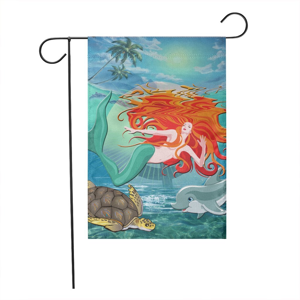 Hawaiian Mermaid Turtle Dolphin Polynesian Flag - AH - Polynesian Pride