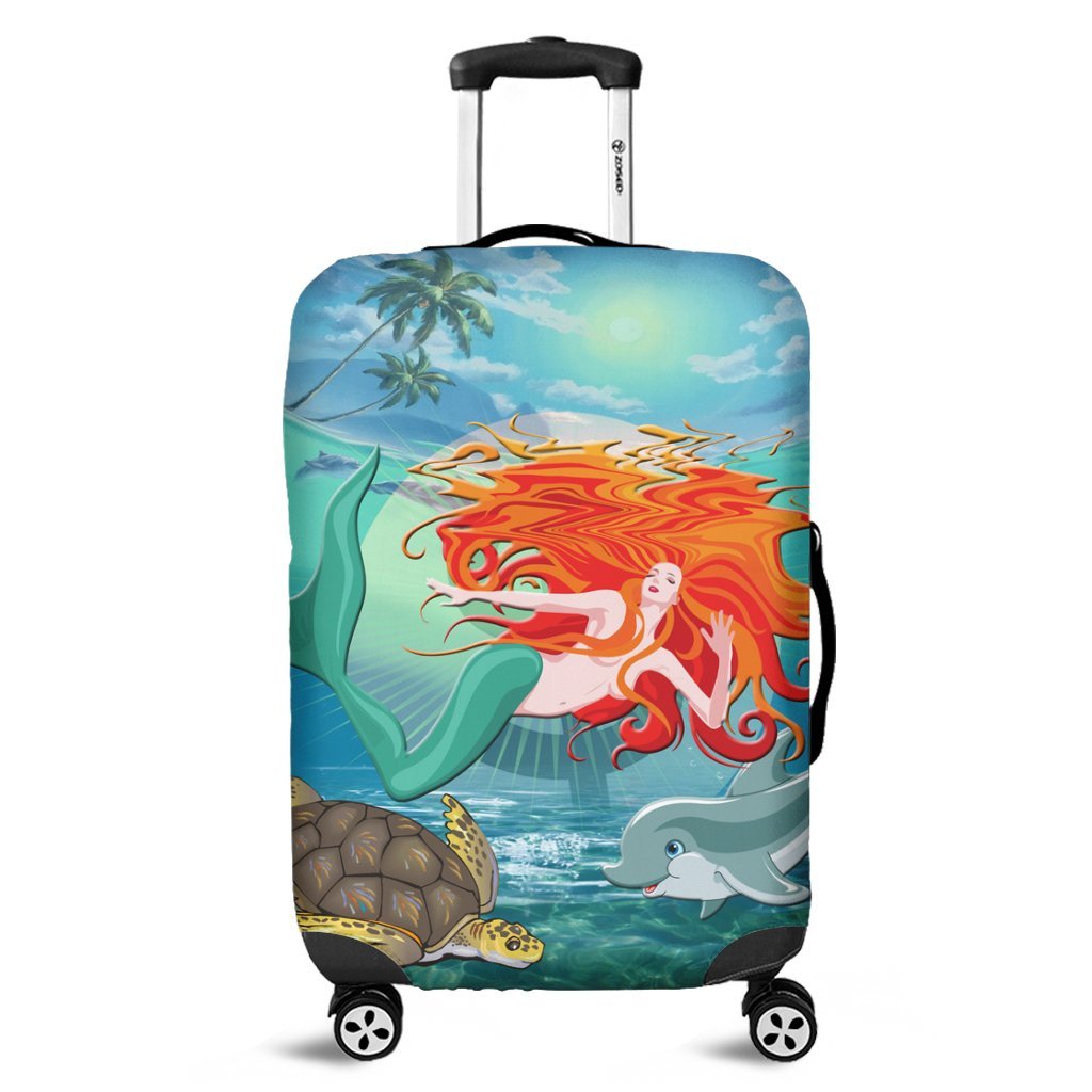 Hawaiian Mermaid Turtle Dolphin Polynesian Luggage Covers - AH Black - Polynesian Pride