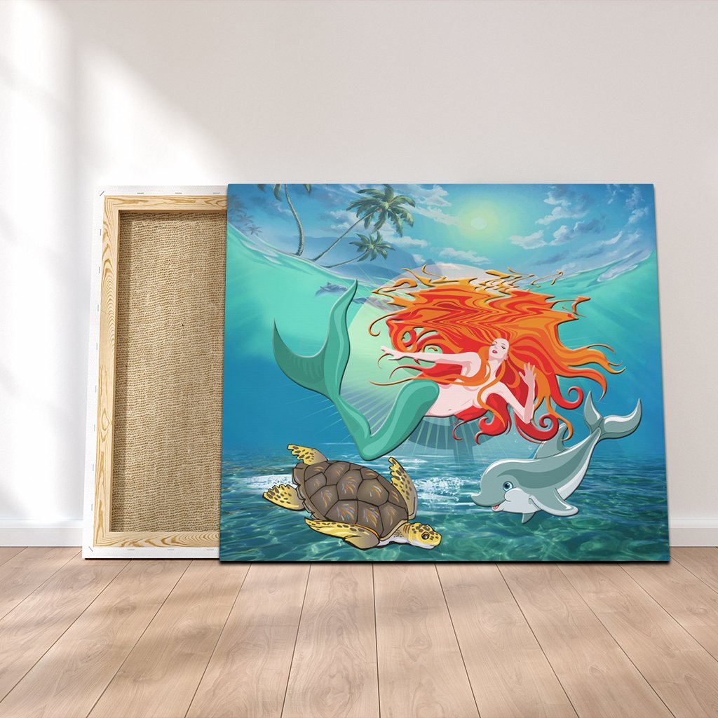 Hawaiian Mermaid Turtle Dolphin Polynesian Canvas - AH Canvas Poly-cotton - Polynesian Pride