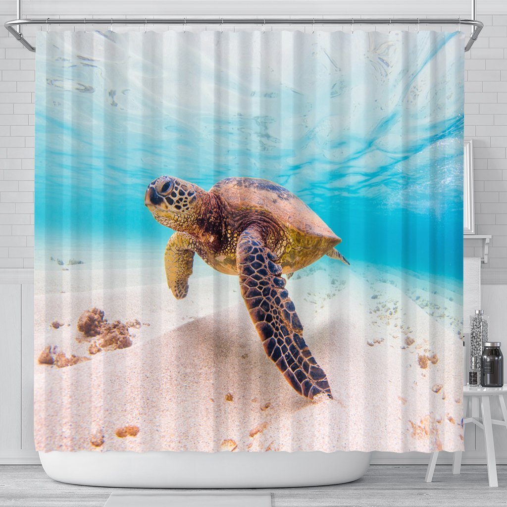 Hawaiian Ocean Picture Shower Curtain - AH 177 x 172 (cm) Black - Polynesian Pride