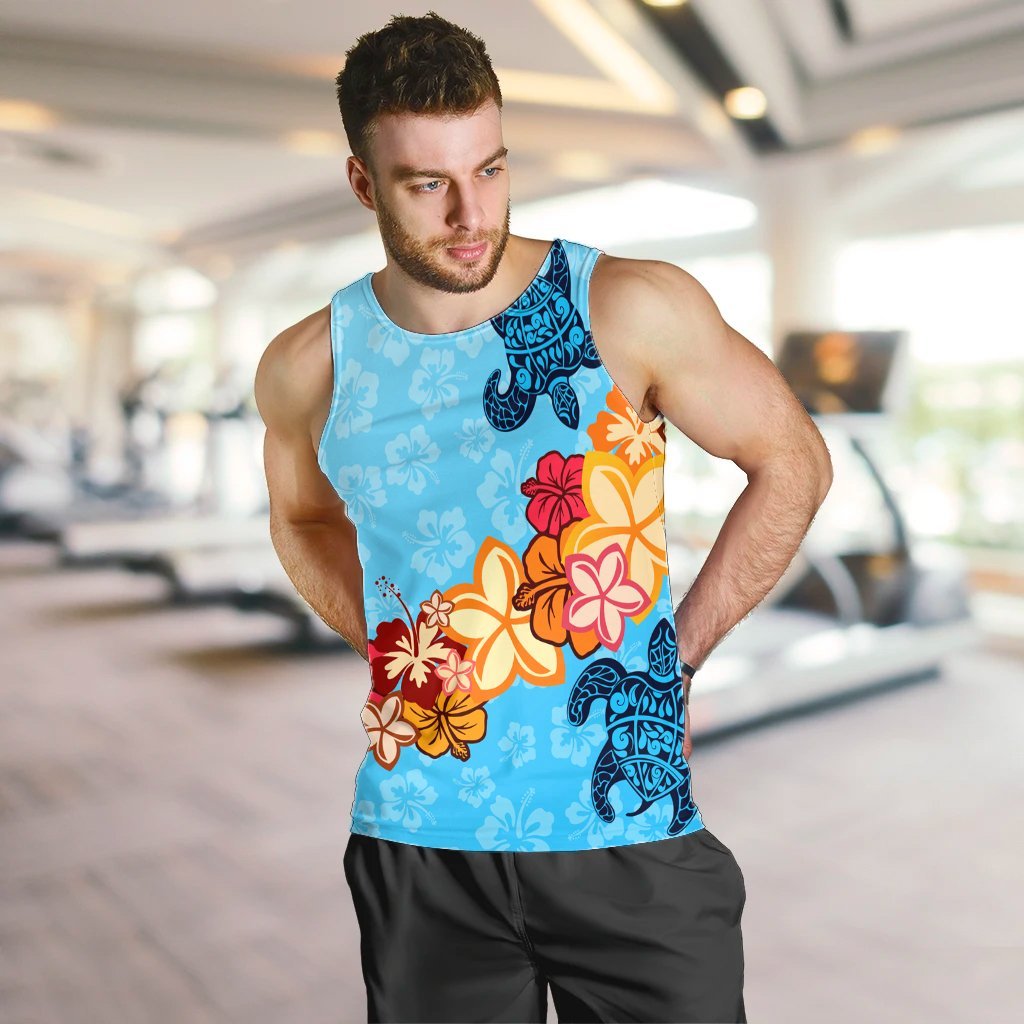 Hawaiian Ocean Turtle Plumeria And Hibiscus Polynesian Tank Top - AH - Polynesian Pride
