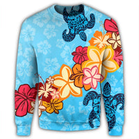 Hawaiian Ocean Turtle Plumeria And Hibiscus Polynesian Sweatshirt - AH - Polynesian Pride