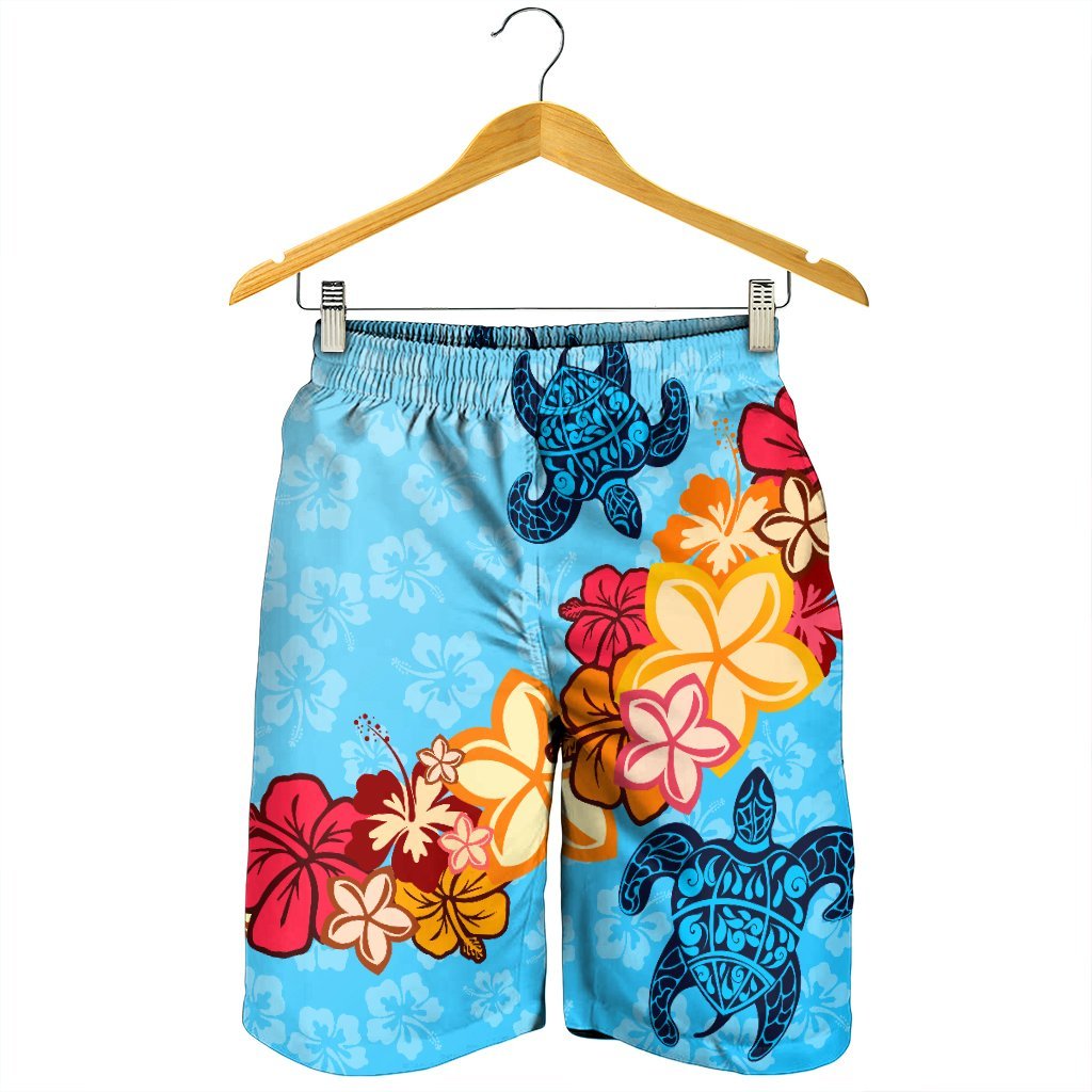 Hawaiian Ocean Turtle Plumeria And Hibiscus Polynesian Men's Shorts - AH - Polynesian Pride