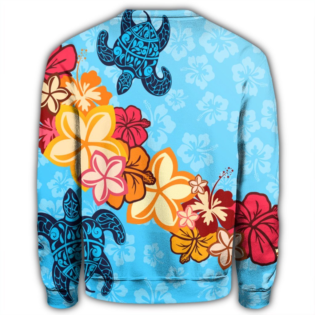 Hawaiian Ocean Turtle Plumeria And Hibiscus Polynesian Sweatshirt - AH - Polynesian Pride