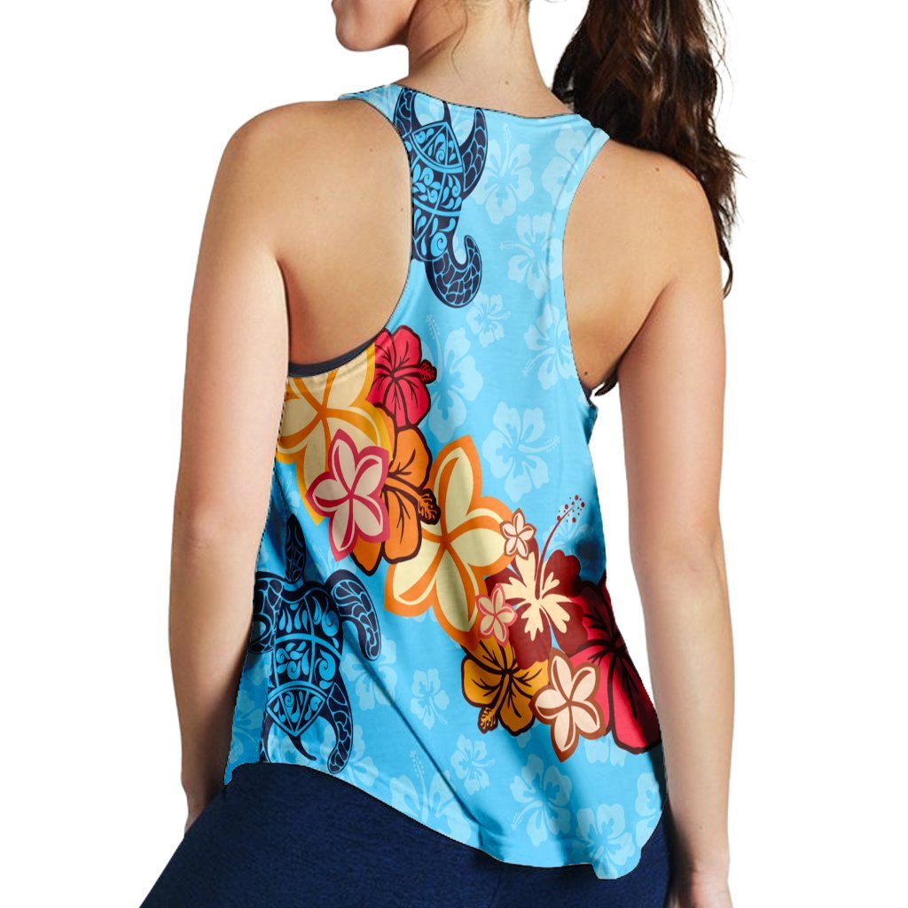 Hawaiian Ocean Turtle Plumeria And Hibiscus Polynesian Racerback Tank - AH - Polynesian Pride
