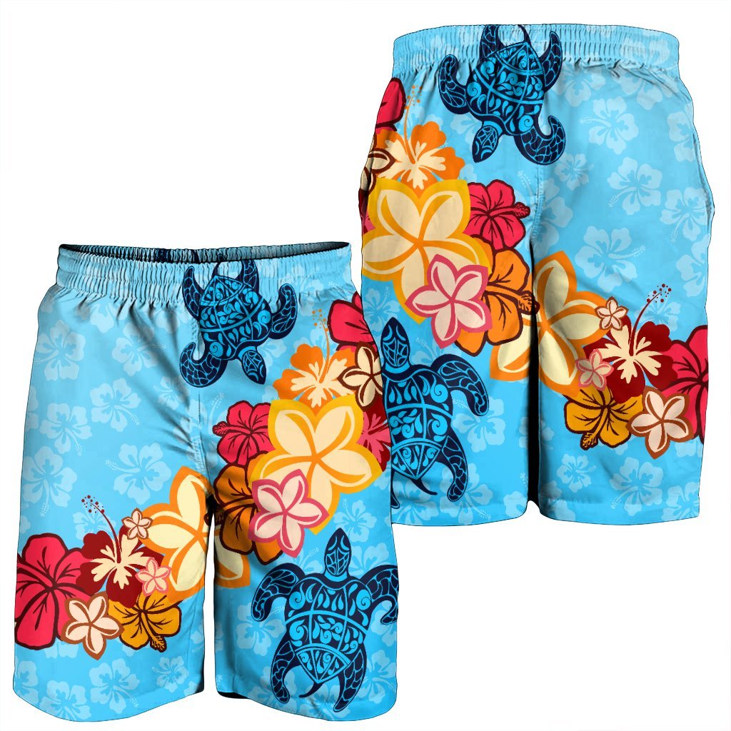 Hawaiian Ocean Turtle Plumeria And Hibiscus Polynesian Men's Shorts - AH - Polynesian Pride
