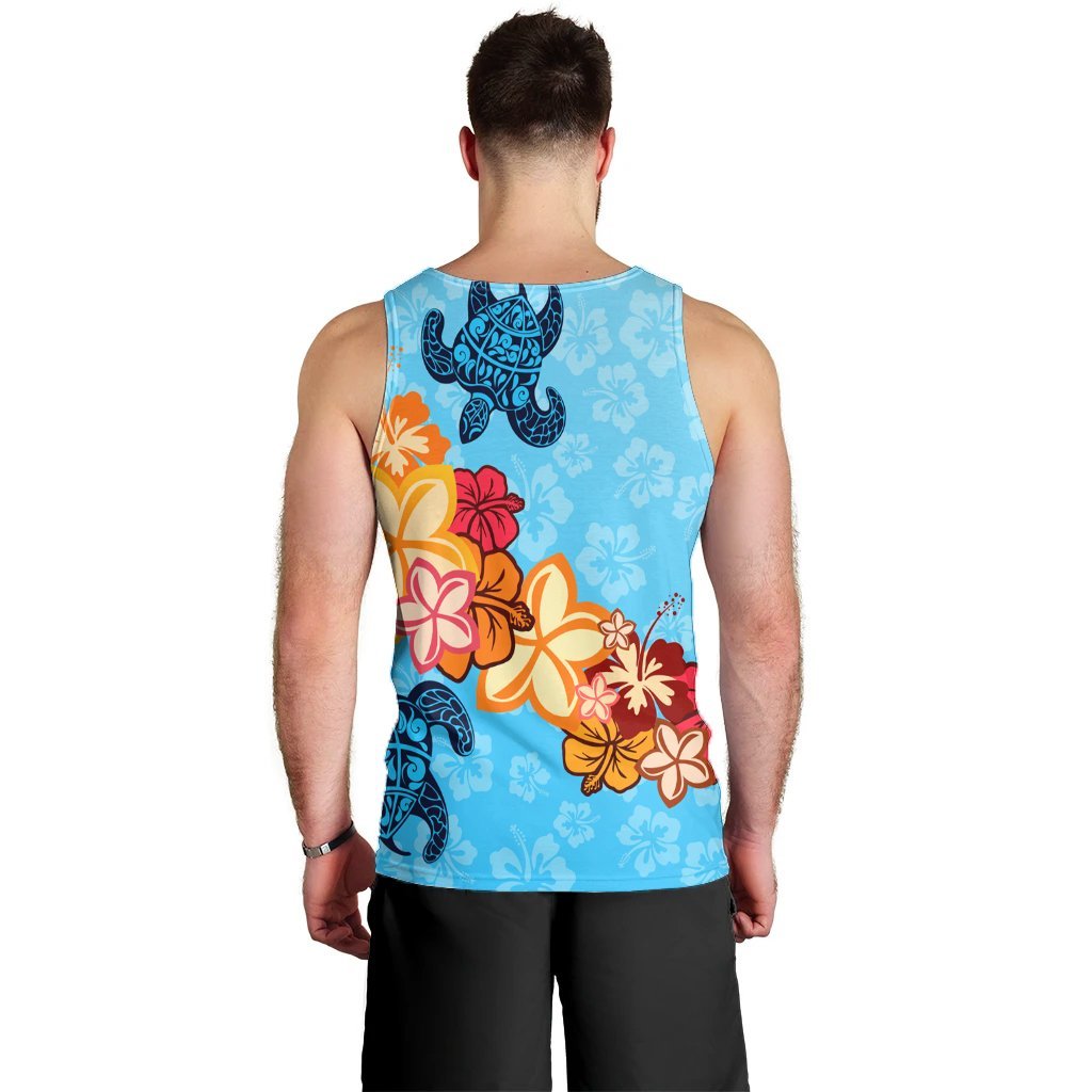 Hawaiian Ocean Turtle Plumeria And Hibiscus Polynesian Tank Top - AH - Polynesian Pride