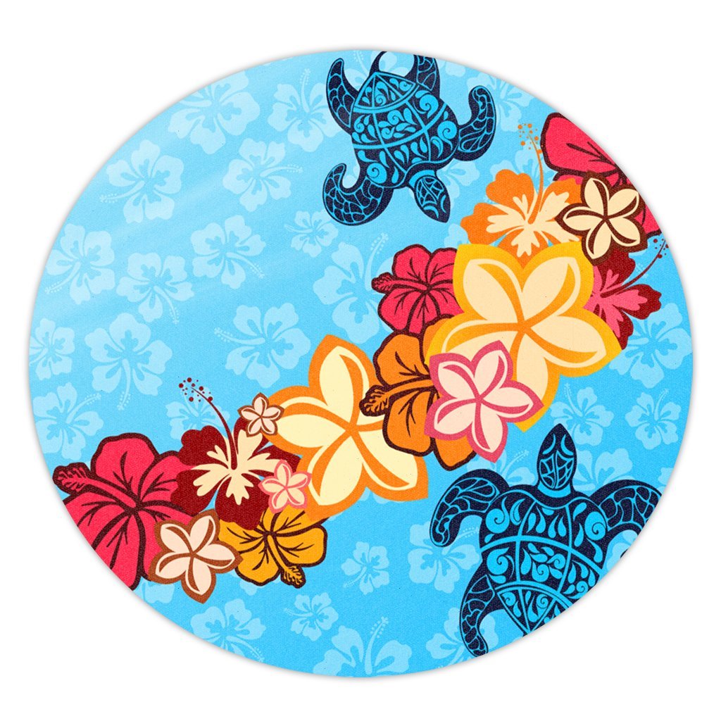 Hawaiian Ocean Turtle Plumeria And Hibiscus Polynesian Round Carpet - AH Round Carpet Luxurious Plush - Polynesian Pride