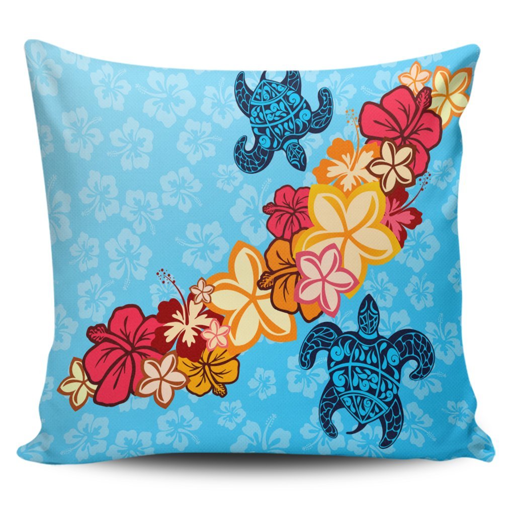 Hawaiian Ocean Turtle Plumeria And Hibiscus Polynesian Pillow Covers - AH Pillow Covers Black - Polynesian Pride