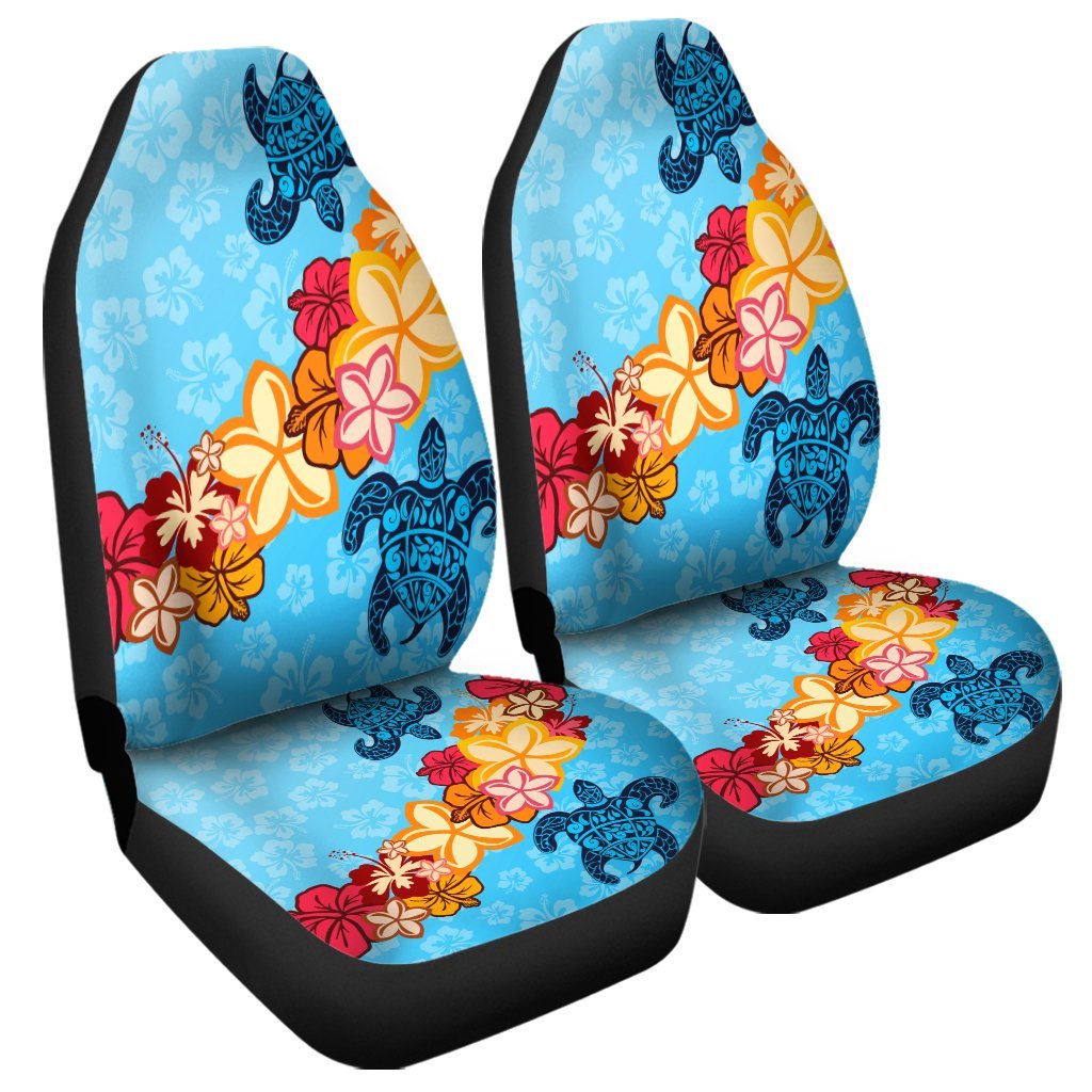 Hawaiian Ocean Turtle Plumeria And Hibiscus Polynesian Car Seat Covers - AH Universal Fit Black - Polynesian Pride