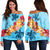 Hawaiian Ocean Turtle Plumeria And Hibiscus Polynesian Women's Off Shoulder Sweater - AH Black - Polynesian Pride