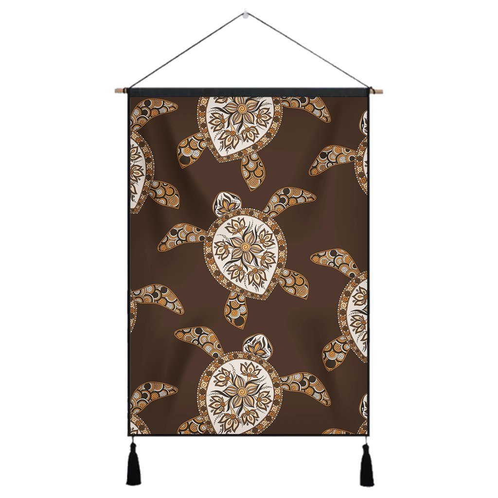 Hawaiian Old School Turtle Hanging Poster - AH Hanging Poster Cotton And Linen - Polynesian Pride