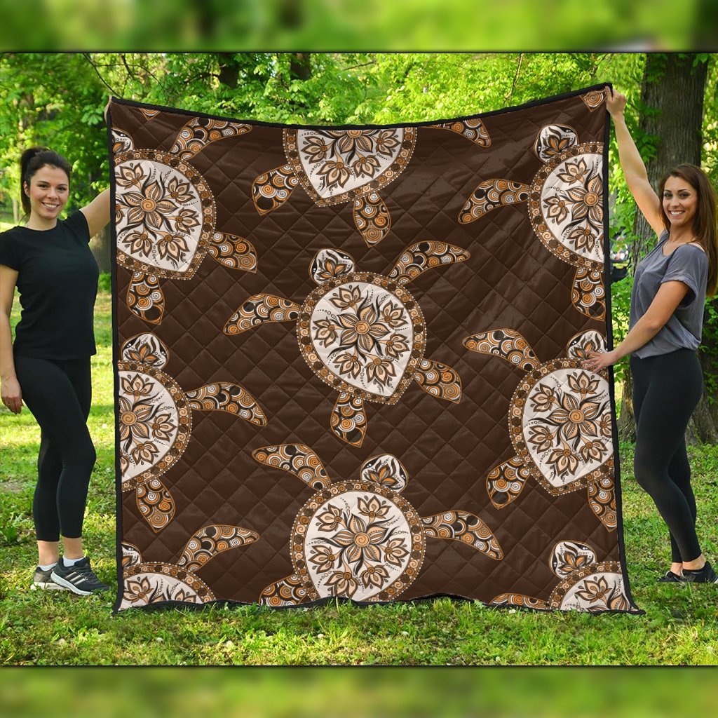 Hawaiian Old School Turtle Premium Quilts - AH Black - Polynesian Pride