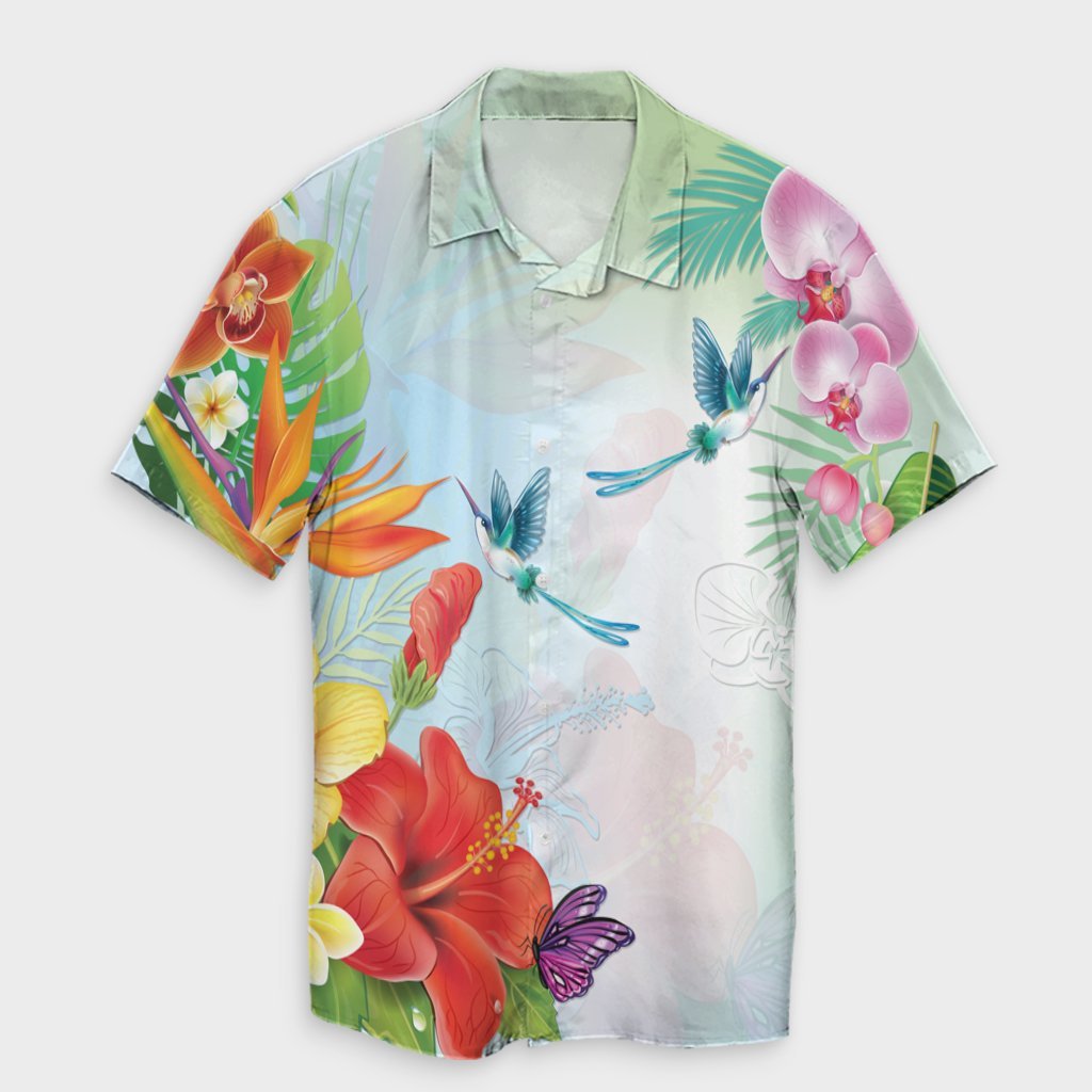 Hawaiian Orchids Strelitzia Hibiscus Plumeria Hummingbirds Polynesian Hawaiian Shirt - AH Unisex Black - Polynesian Pride