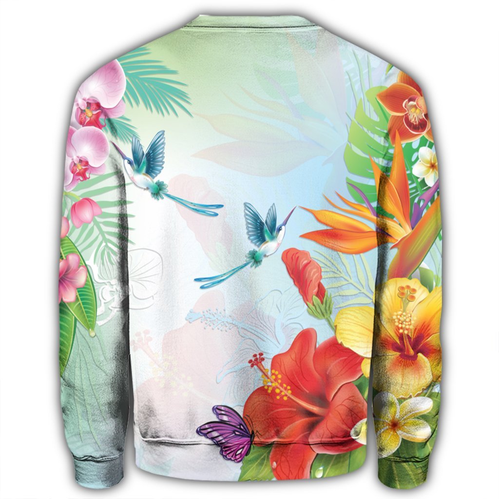 Hawaiian Orchids Strelitzia Hibiscus Plumeria Hummingbirds Polynesian Sweatshirt - AH - Polynesian Pride