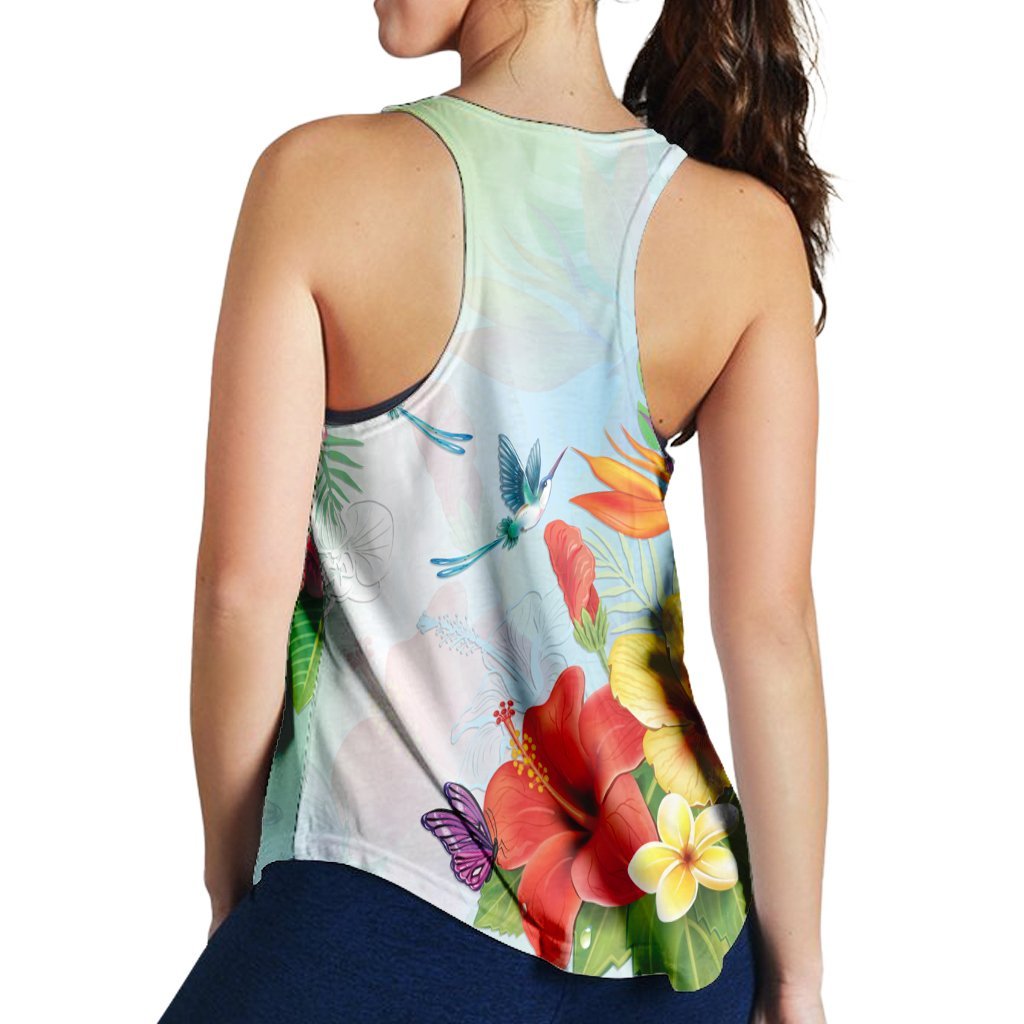 Hawaiian Orchids Strelitzia Hibiscus Plumeria Hummingbirds Polynesian Racerback Tank - AH - Polynesian Pride