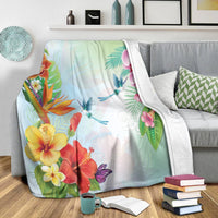 Hawaiian Orchids Strelitzia Hibiscus Plumeria Hummingbirds Polynesian Premium Blankets - AH - Polynesian Pride
