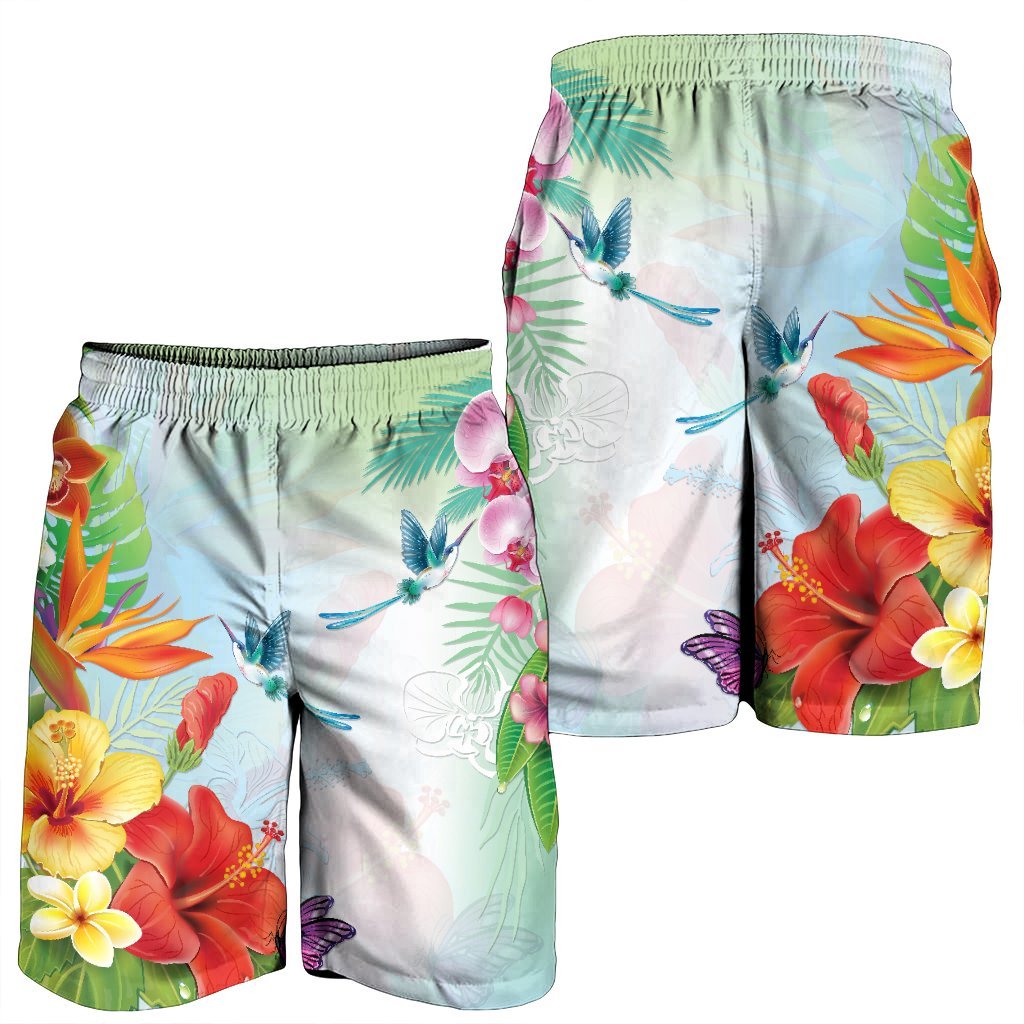 Hawaiian Orchids Strelitzia Hibiscus Plumeria Hummingbirds Polynesian Men's Shorts - AH - Polynesian Pride