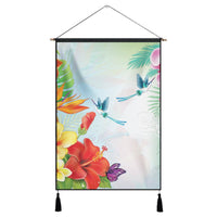 Hawaiian Orchids Strelitzia Hibiscus Plumeria Hummingbirds Polynesian Hanging Poster - AH Hanging Poster Cotton And Linen - Polynesian Pride