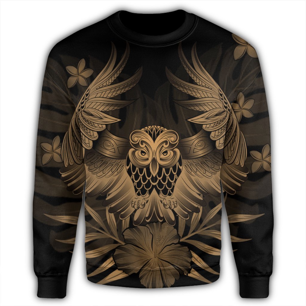 Hawaiian Owl Hibiscus Plumeria Polynesian Sweatshirt - Gold - AH - Polynesian Pride