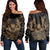 Hawaiian Owl Hibiscus Plumeria Polynesian Women's Off Shoulder Sweater - Gold - AH Black - Polynesian Pride