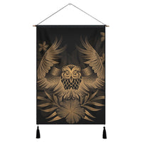 Hawaiian Owl Hibiscus Plumeria Polynesian Hanging Poster - Gold - AH Hanging Poster Cotton And Linen - Polynesian Pride