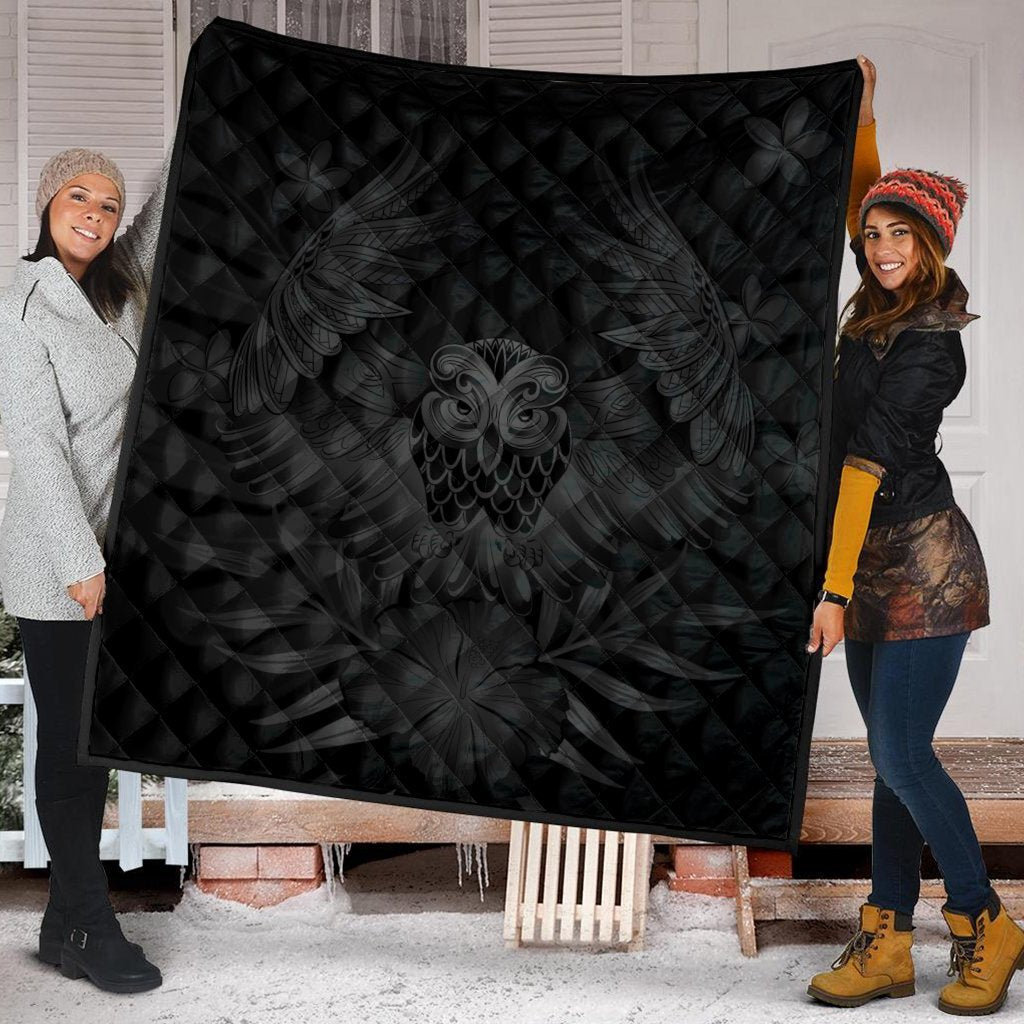 Hawaiian Owl Hibiscus Plumeria Polynesian Premium Quilts - Gray - AH - Polynesian Pride