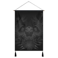 Hawaiian Owl Hibiscus Plumeria Polynesian Hanging Poster - Gray - AH Hanging Poster Cotton And Linen - Polynesian Pride