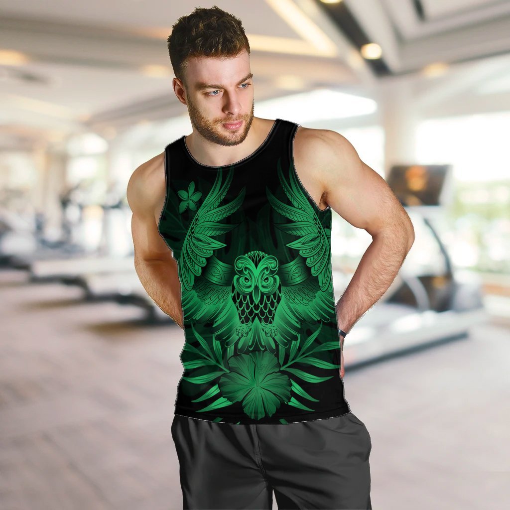 Hawaiian Owl Hibiscus Plumeria Polynesian Tank Top - Green - AH - Polynesian Pride