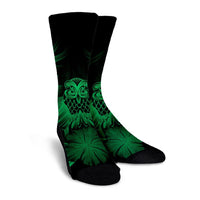 Hawaiian Owl Hibiscus Plumeria Polynesian Crew Socks - Green - AH - Polynesian Pride