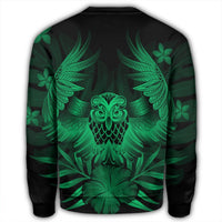 Hawaiian Owl Hibiscus Plumeria Polynesian Sweatshirt - Green - AH - Polynesian Pride