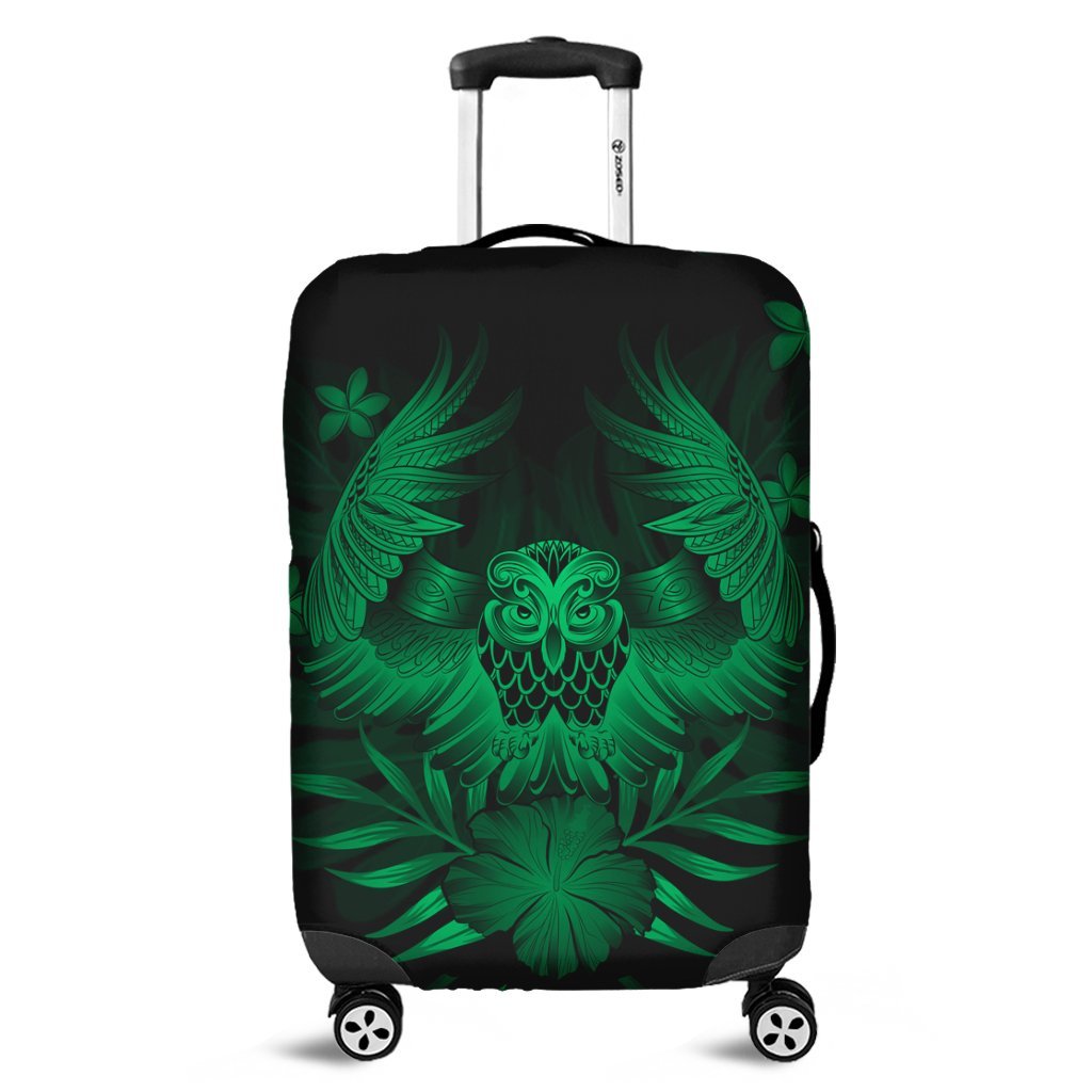 Hawaiian Owl Hibiscus Plumeria Polynesian Luggage Covers - Green - AH Black - Polynesian Pride