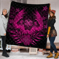 Hawaiian Owl Hibiscus Plumeria Polynesian Premium Quilts - Pink - AH - Polynesian Pride