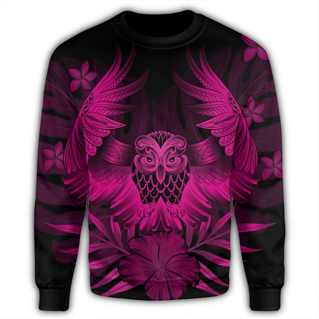 Hawaiian Owl Hibiscus Plumeria Polynesian Sweatshirt - Pink - AH - Polynesian Pride