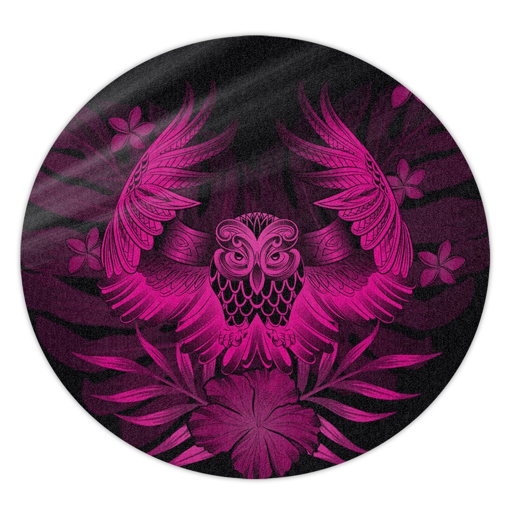 Hawaiian Owl Hibiscus Plumeria Polynesian Round Carpet - Pink - AH Round Carpet Luxurious Plush - Polynesian Pride