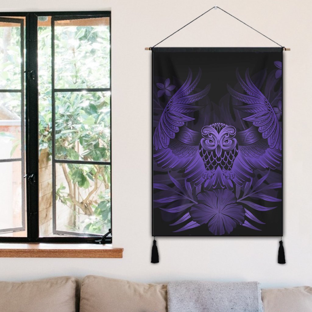 Hawaiian Owl Hibiscus Plumeria Polynesian Hanging Poster - Purple - AH - Polynesian Pride