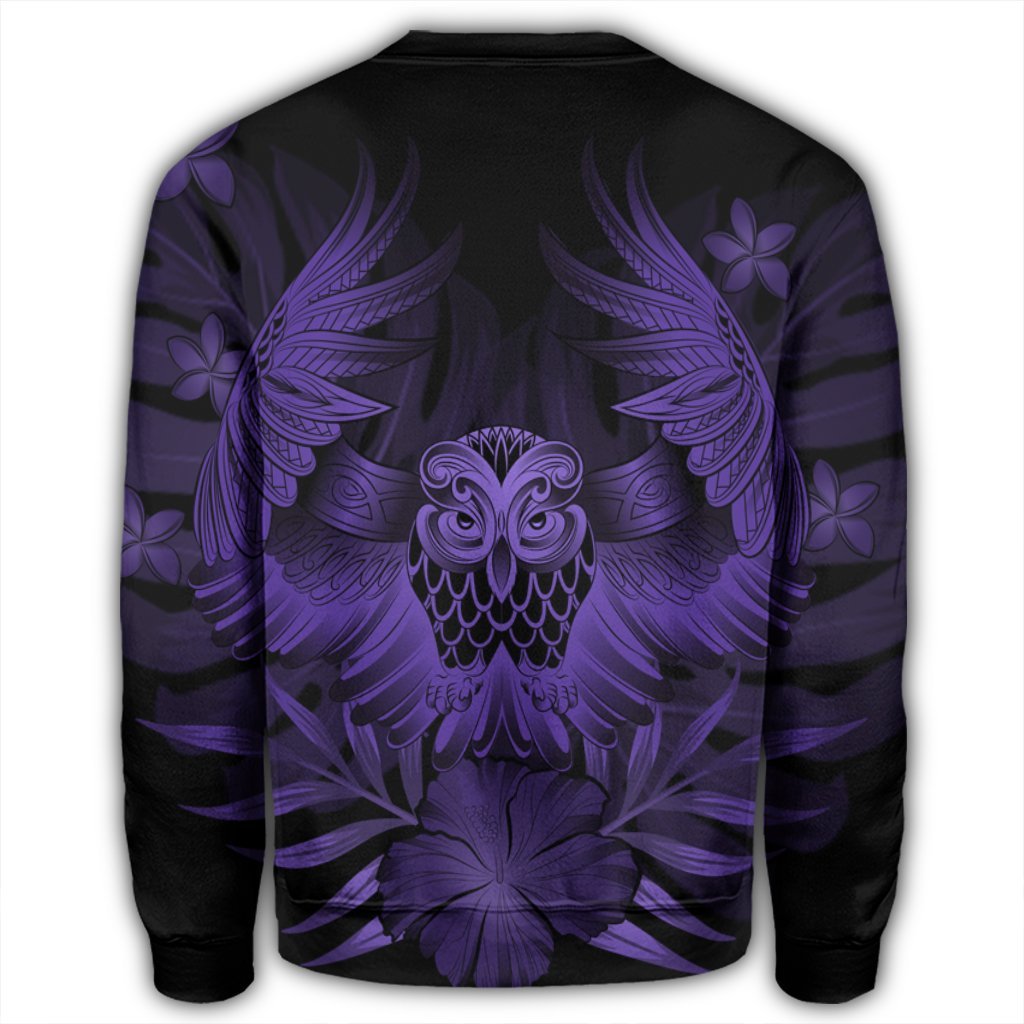 Hawaiian Owl Hibiscus Plumeria Polynesian Sweatshirt - Purple - AH - Polynesian Pride