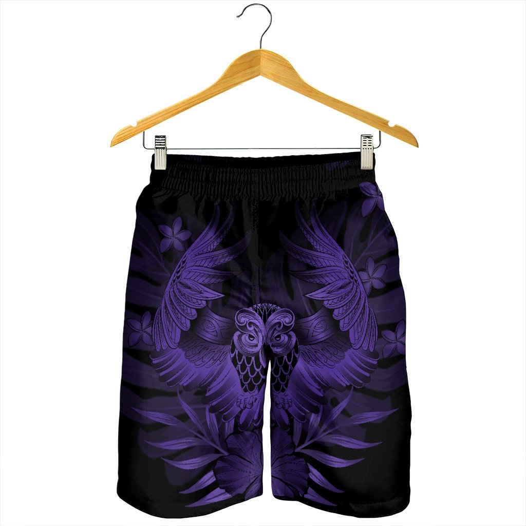 Hawaiian Owl Hibiscus Plumeria Polynesian Men's Shorts - Purple - AH - Polynesian Pride