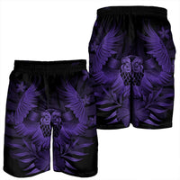 Hawaiian Owl Hibiscus Plumeria Polynesian Men's Shorts - Purple - AH - Polynesian Pride