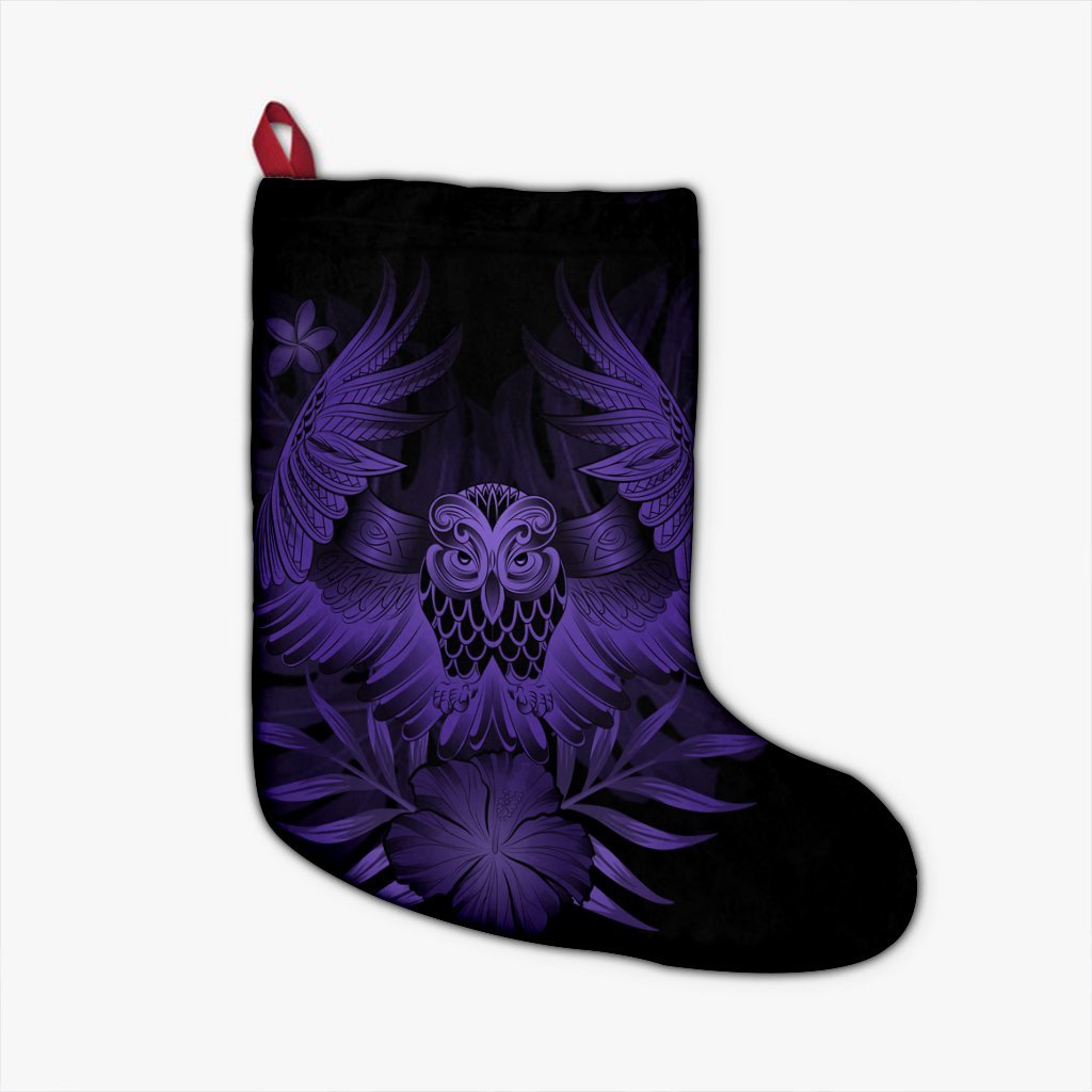 Hawaiian Owl Hibiscus Plumeria Polynesian Christmas Stocking - Purple - AH Christmas Stocking 26 X 42 cm Black - Polynesian Pride