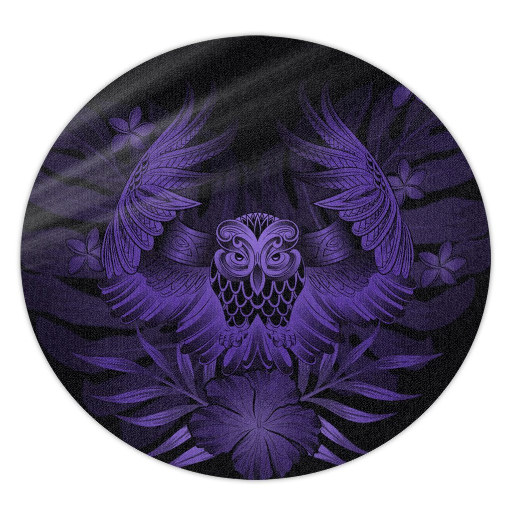 Hawaiian Owl Hibiscus Plumeria Polynesian Round Carpet - Purple - AH Round Carpet Luxurious Plush - Polynesian Pride