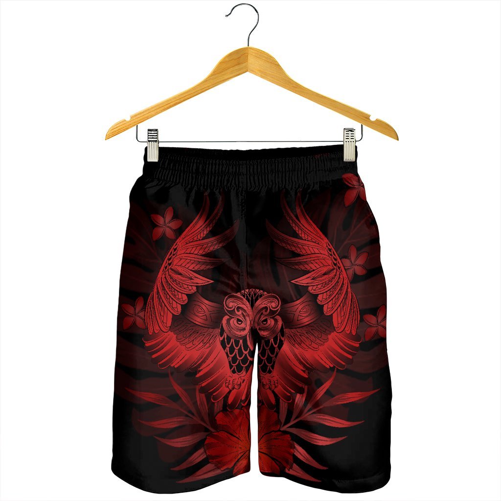 Hawaiian Owl Hibiscus Plumeria Polynesian Men's Shorts - Red - AH - Polynesian Pride