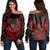 Hawaiian Owl Hibiscus Plumeria Polynesian Women's Off Shoulder Sweater - Red - AH Black - Polynesian Pride