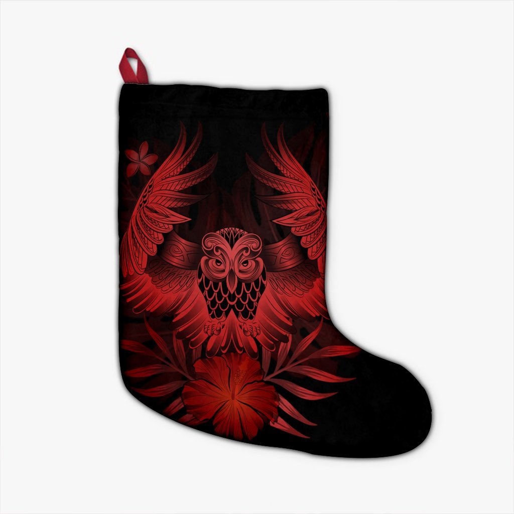 Hawaiian Owl Hibiscus Plumeria Polynesian Christmas Stocking - Red - AH Christmas Stocking 26 X 42 cm Black - Polynesian Pride