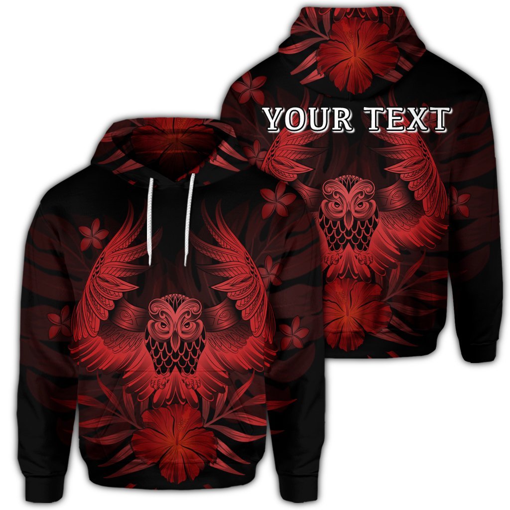 Custom Hawaiian Owl Hibiscus Plumeria Polynesian Hoodie Red Unisex Art - Polynesian Pride