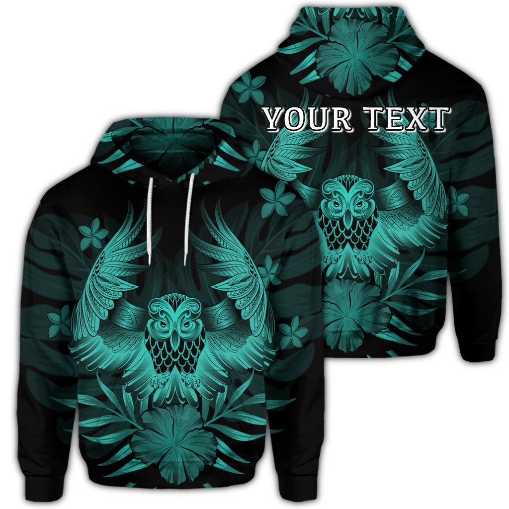 Custom Hawaiian Owl Hibiscus Plumeria Polynesian Hoodie Turquoise Unisex Art - Polynesian Pride